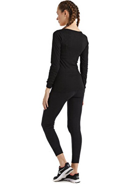 Kadın Termal Üst Uzun Kol Siyah Hafif ve Yumuşak Kumaşla Düşük Aktiviteler İçin indirimleri