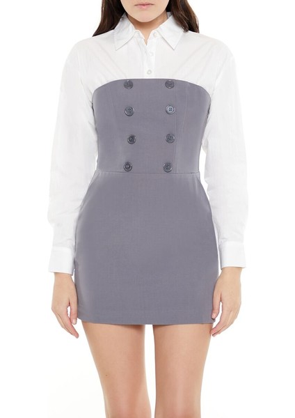 Gömlek Detaylı Straplez Mini Elbise
