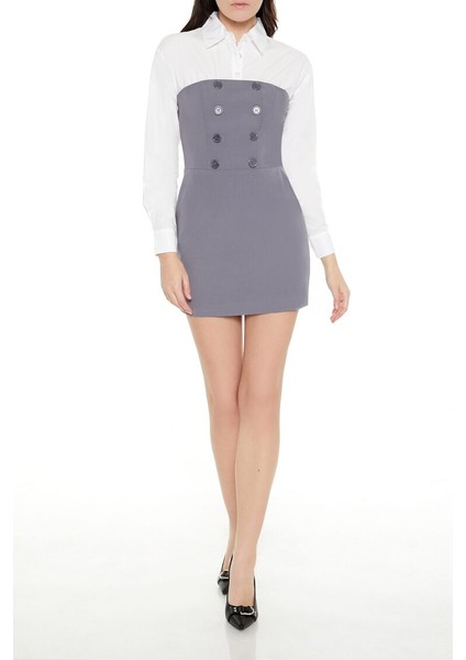 Gömlek Detaylı Straplez Mini Elbise fiyatları