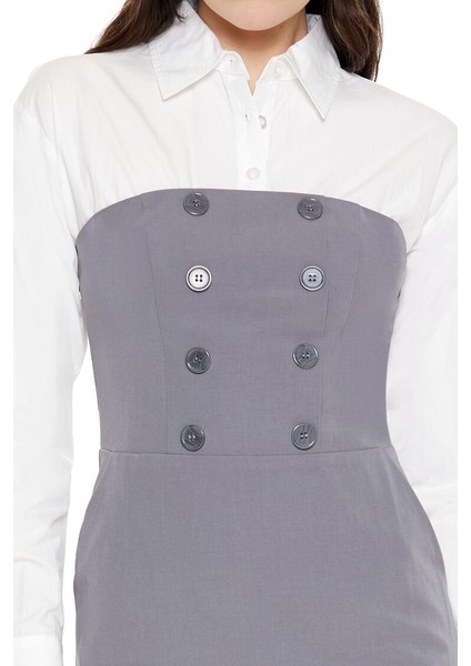 Gömlek Detaylı Straplez Mini Elbise modelleri