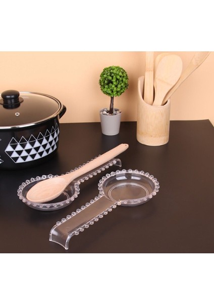 Şeffaf Plastik Boncuklu Kelepçe Kaşık Çırpıcı Altlığı 28 cm Royaleks