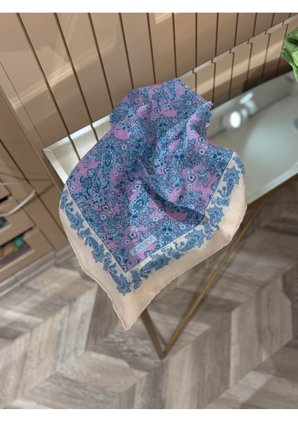 Ipekevi Mezopotamya Model 06 Desenli Tensel Eşarp Krem Mavi fiyatları