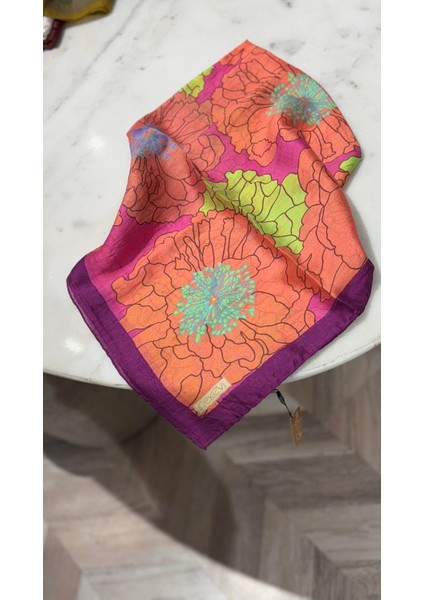 Ipekevi Desenli Tensel Eşarp Şeftali Fuşya