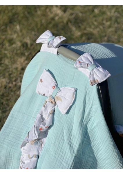 Dört Kat Müslin %100 Pamuk Bebek Puset Örtüsü ve Yastığı