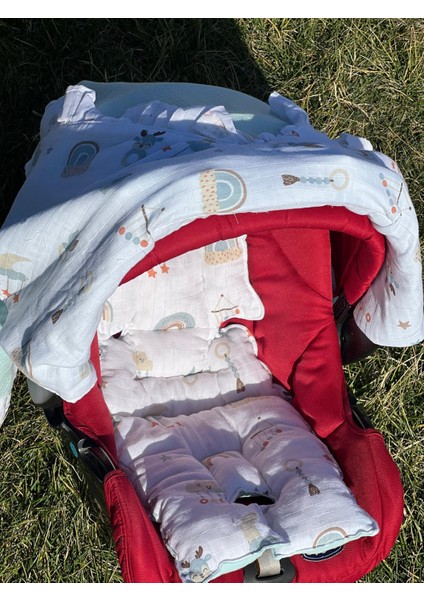 Dört Kat Müslin %100 Pamuk Bebek Puset Örtüsü ve Yastığı indirimleri