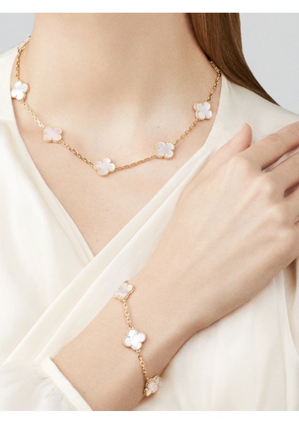 Van Cleef & Arpels Vintage Alhambra Bileklik, 5 Motif Yonca, Beyaz Sedef 925 Ayar Gümüş fiyatları