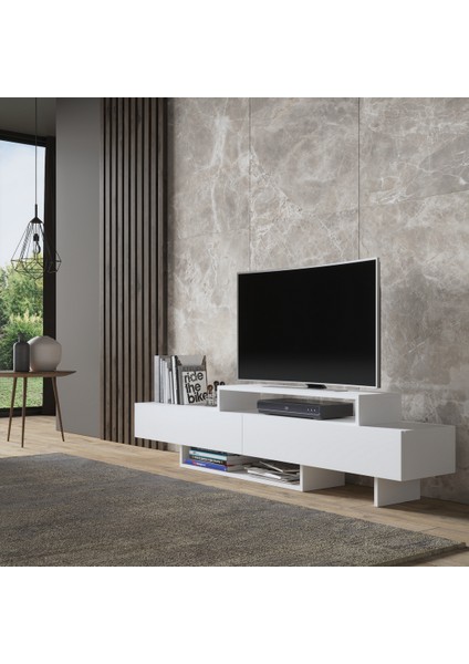 Hunerika Mimario 2 Kapaklı Tv Ünitesi-Beyaz-Minifiks Bağlantılı