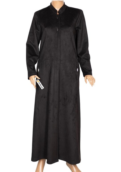 Hesna Kadın Serez Büyük Beden Süet Yanı Cepli Kışlık Siyah Pardesü fiyatları
