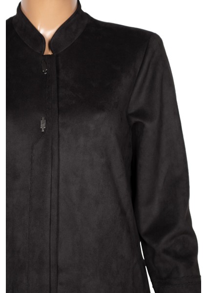 Hesna Kadın Serez Büyük Beden Süet Yanı Cepli Kışlık Siyah Pardesü modelleri