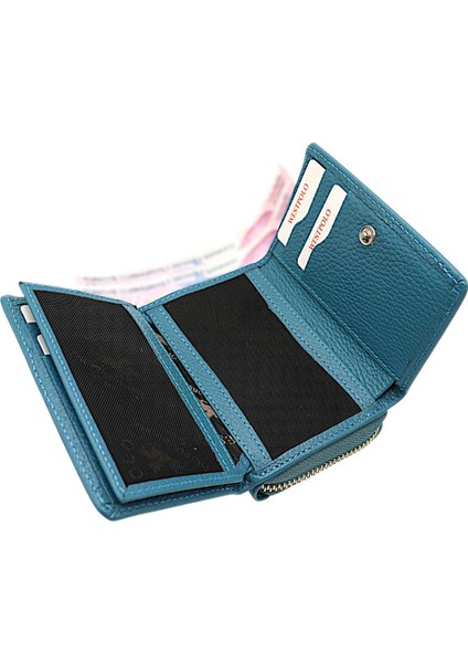 Saxa Kağıt Para ve Bol Kart Bölmeli Hakiki Deri Kadın Kartlık Cüzdan - Kot Mavi fırsatları