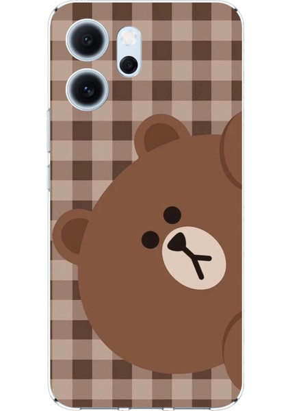 Oppo Reno 14F Uyumlu Kahverengi Ayı Yan Tasarımlı Baskılı Silikon Kılıf