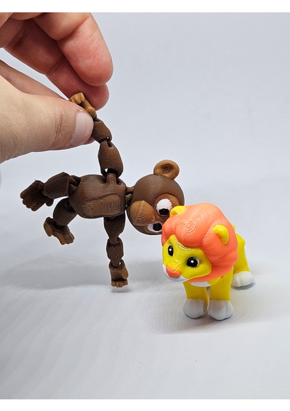 Aysbistudio Minik 2li Sevimli Maymun ve Aslan Figür Hayvan Oyuncak – Flexi Hayvan Figür +4 Yaş - Bpa Free