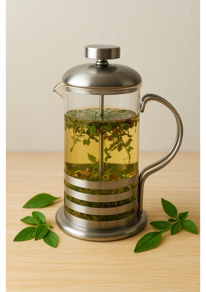 Paslanmaz Çelik 350 ml Cam French Press - Bitki Çayı ve Kahve Demleme Demliği