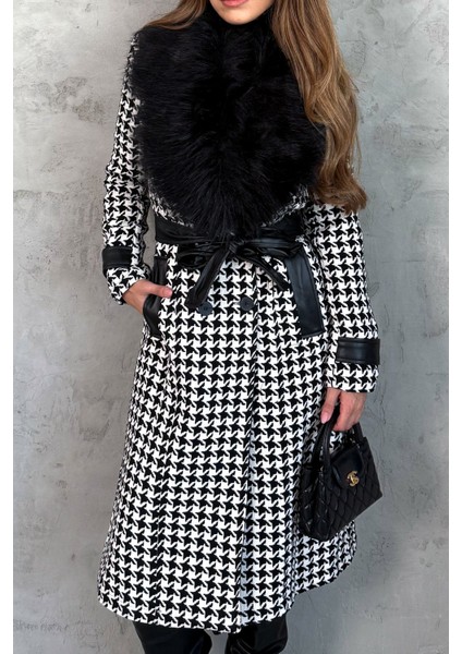 Kadın Yaka Kürklü Kazayağı Uzun Kaban