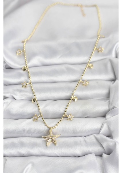 Pirinç Gold Renk Zirkon Taşlı Deniz Yıldızı Model Kadın Kolye - Lisinya fiyatları
