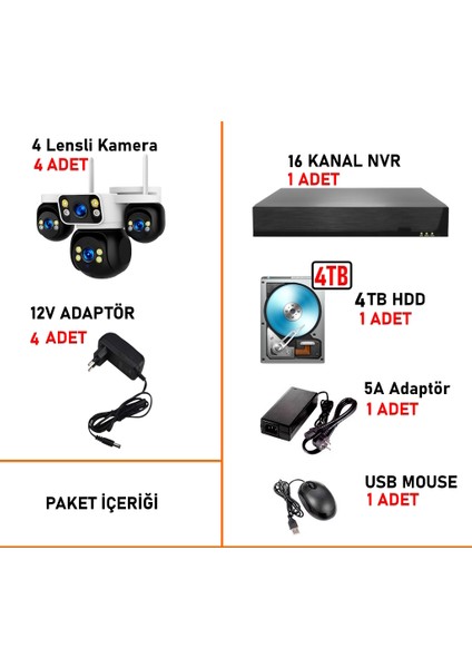 HiEasy 16 Kameralı 8MP NVR Güvenlik Seti (4TB HDD Dahil) – 4K AOV PTZ Kontrol H.265+ 7/24 Kayıt modelleri