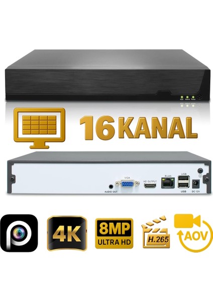 HiEasy 16 Kameralı 8MP NVR Güvenlik Seti (4TB HDD Dahil) – 4K AOV PTZ Kontrol H.265+ 7/24 Kayıt fırsatları