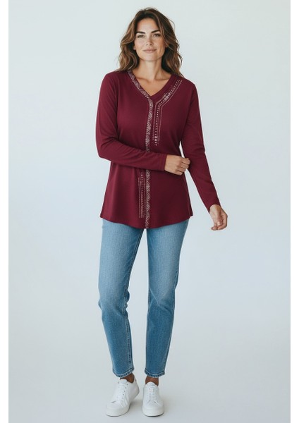 Kadın Önü Kapalı Düğme Detaylı Taşlı Nergis Mevsimlik Bluz fırsatları
