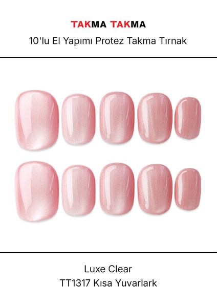 15'li Pembe Kısa Yuvarlak TT1317 Tekrar Kullanılabilir El Yapımı Protez Takma Tırnak - Pembe-XS