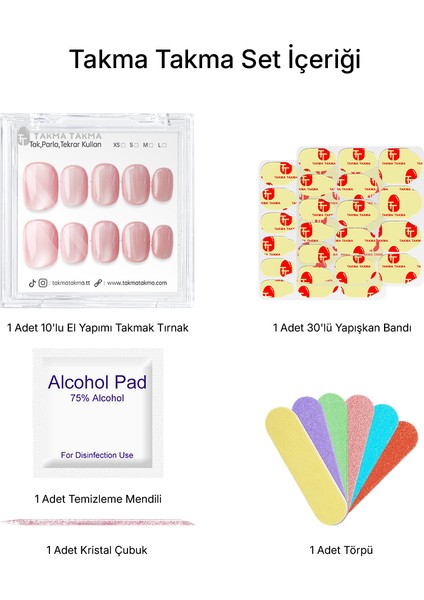 15'li Pembe Kısa Yuvarlak TT1317 Tekrar Kullanılabilir El Yapımı Protez Takma Tırnak - Pembe-XS fiyatları