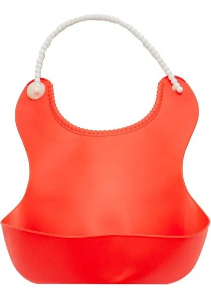 bulurum pelikan silikon mama önlüğü / silikon hazneli bebek mama önlüğü kırmızı