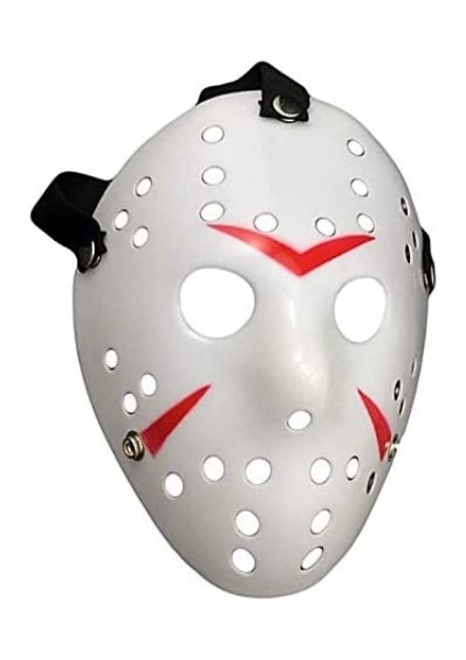 Beyaz Kırmızı Çizgili Tam Yüz Hokey Maskesi modelleri