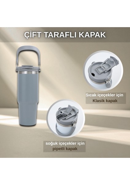 Pipetli Termos Bardak 900 ml Paslanmaz Çelik -Çift Kullanımlı Kapak fiyatları