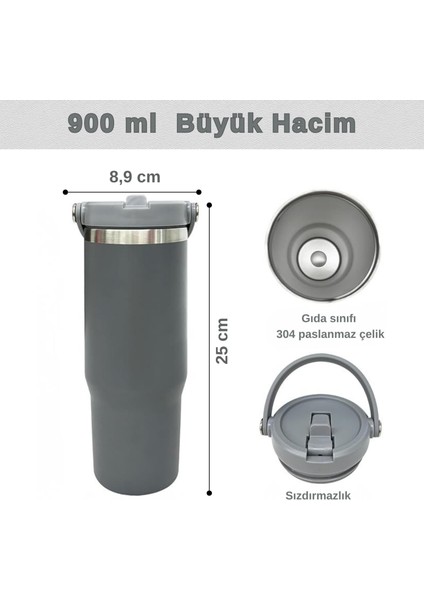 Pipetli Termos Bardak 900 ml Paslanmaz Çelik -Çift Kullanımlı Kapak modelleri