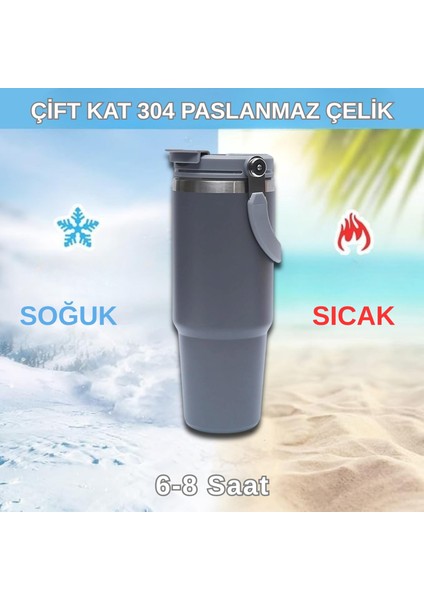 Pipetli Termos Bardak 900 ml Paslanmaz Çelik -Çift Kullanımlı Kapak fırsatları