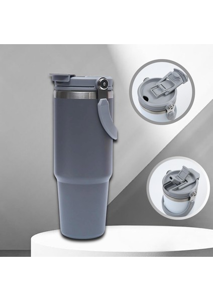 Pipetli Termos Bardak 900 ml Paslanmaz Çelik -Çift Kullanımlı Kapak