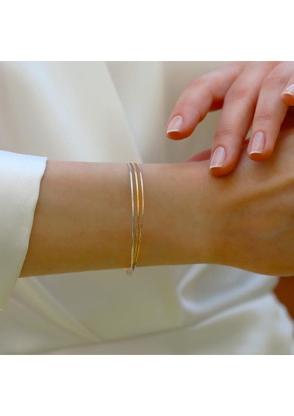 Ajda Modeli 3'lü Gold Gümüş Bileklik modelleri