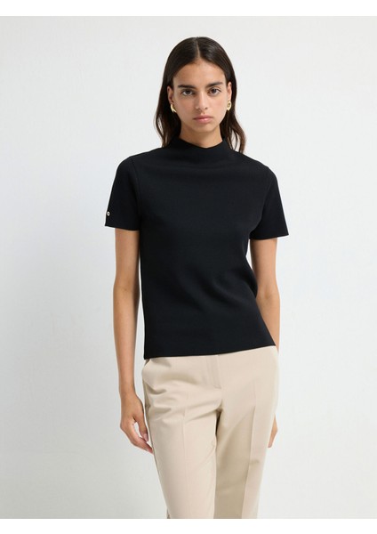 Boğazlı Kısa Kol Triko Bluz Siyah 11544535001