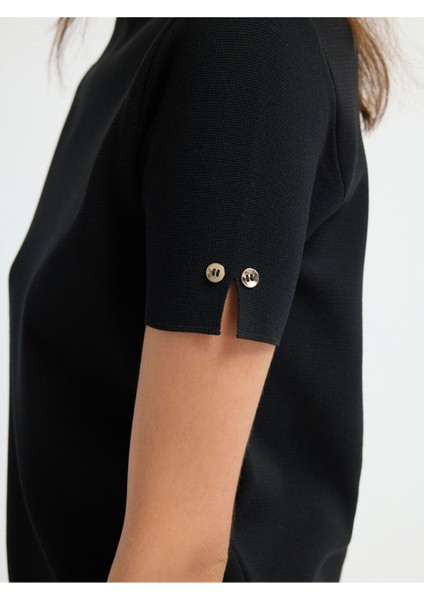 Boğazlı Kısa Kol Triko Bluz Siyah 11544535001 fiyatları