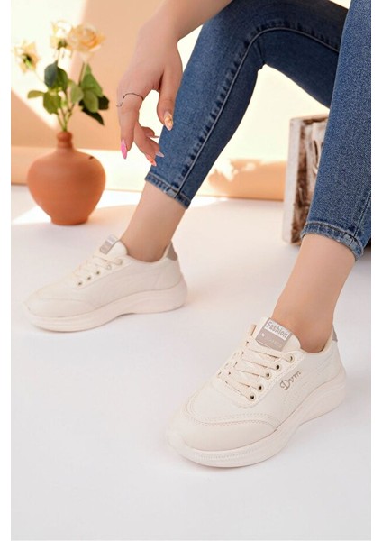 Yexo Premium Süper Ortopedik Bağcıklı Bej Kadın Sneaker fiyatları