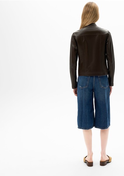 Kadın Kahve Perfore Detaylı Deri Ceket fiyatları