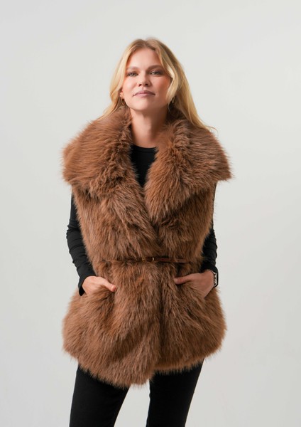 Lıa Kadın Kürk Yelek Kadın Kemerli Kürk Yelek