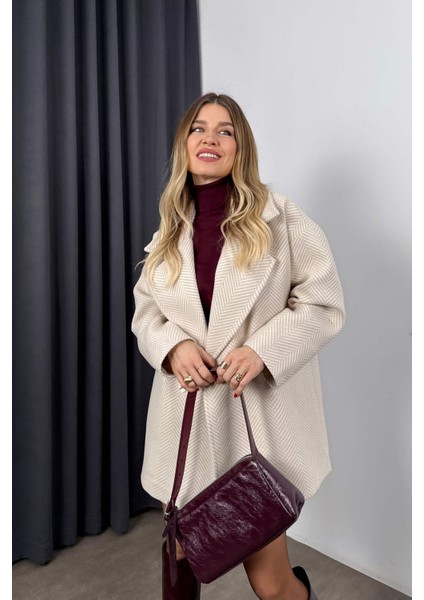 Taş Rengi Balık Sırtı Astarlı Oversize Kaşe Kaban fiyatları