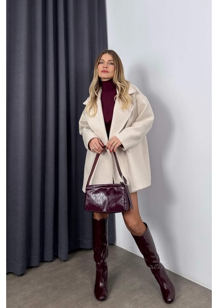 Taş Rengi Balık Sırtı Astarlı Oversize Kaşe Kaban modelleri