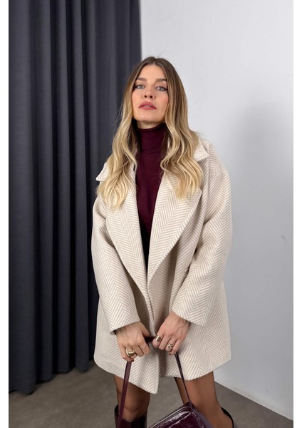 Taş Rengi Balık Sırtı Astarlı Oversize Kaşe Kaban indirimleri