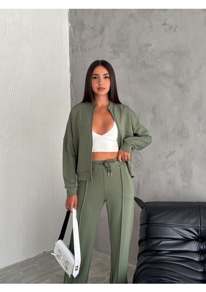 Kolej Yaka Kadın Eşofman Takımı - Üst Bomber Kolej Yaka Ceket ve Alt Bol Paça Baggy Pantolon modelleri