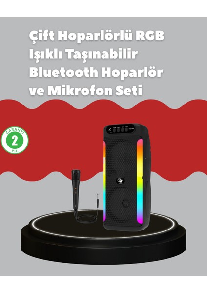 Çift 4 Inç Hoparlörlü Rgb Işıklı Bluetooth Ses Sistemi - MCT3601-5242