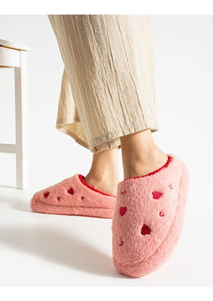 Love Kalp Desenli Peluş Içi Tüylü Kaydırmaz Taban Rahat Pofuduk Çeyiz Bohça Misafir Kadın Ev Terliği fiyatları