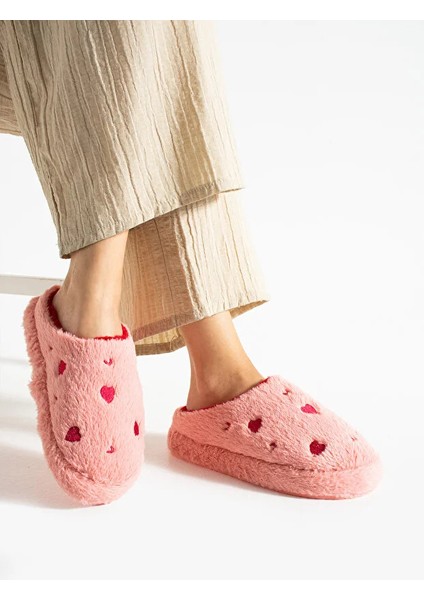 Love Kalp Desenli Peluş Içi Tüylü Kaydırmaz Taban Rahat Pofuduk Çeyiz Bohça Misafir Kadın Ev Terliği modelleri