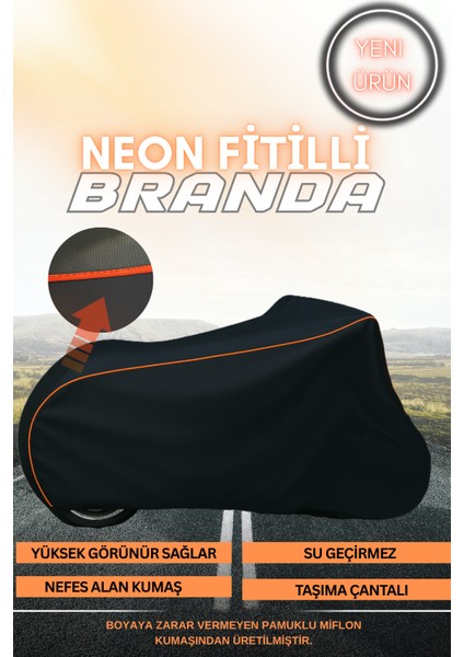 Turuncu Fitilli Arora Smart 50 Motosiklet Branda-Siyah-(4mevsim)