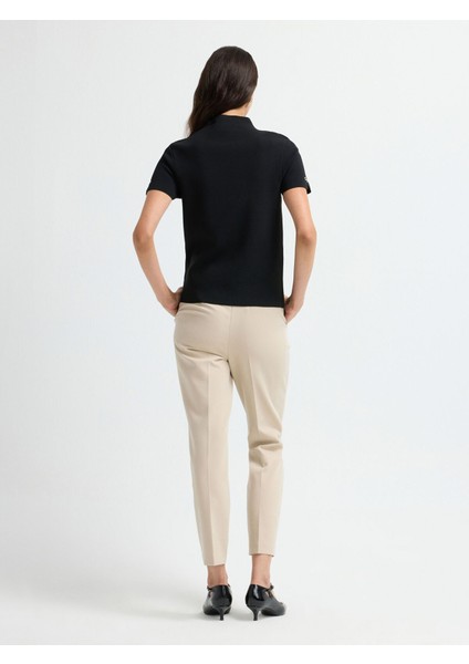 Boğazlı Kısa Kol Triko Bluz Siyah 11544535001 indirimleri