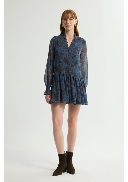 Uzun Kollu Desenli Mini Elbise Emp.lacivert 124L9664000 modelleri