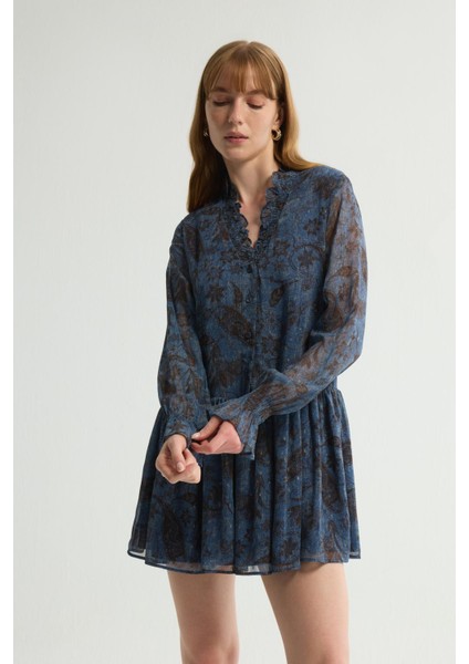 Uzun Kollu Desenli Mini Elbise Emp.lacivert 124L9664000 fırsatları