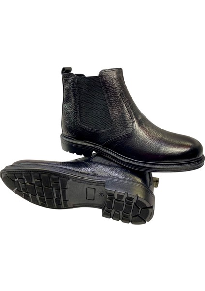 Erkek Fermuarlı Chelsea Bot Deri Baskılı Siyah Kauçuk TABAN-756-SİYAH fırsatları