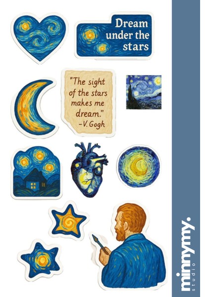 Van Gogh Sticker, Çıkartma, Ajanda, Günlük, Planlayıcı, Bullet Journal ,scrapbook