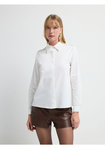 Taşlı Poplin Gömlek Beyaz 13045780001 fırsatları